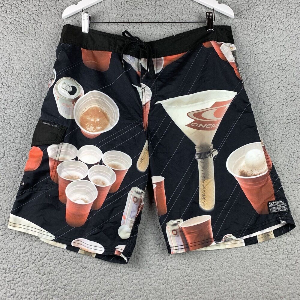 O'Neill Beer Pong Board Shorts Mens 36 Solo Cup Funnel Beach Party Surf Swim *